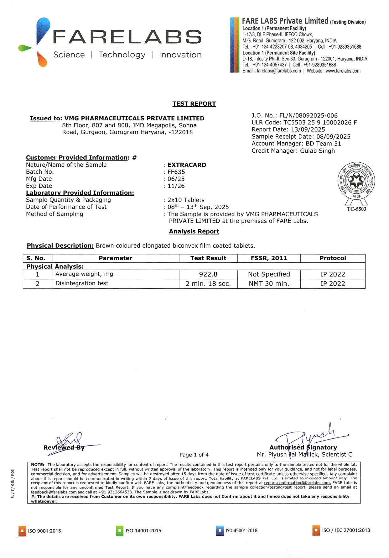 Test Report Extracard